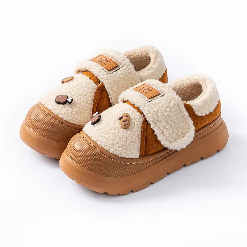 New Style Magic Tape Closed-Back Cotton Slippers for Women, Autumn and Winter, Non-Slip, Warm, Fashionable, Outdoor Wear, Plush Maternity Cotton Shoes with Thick Soles