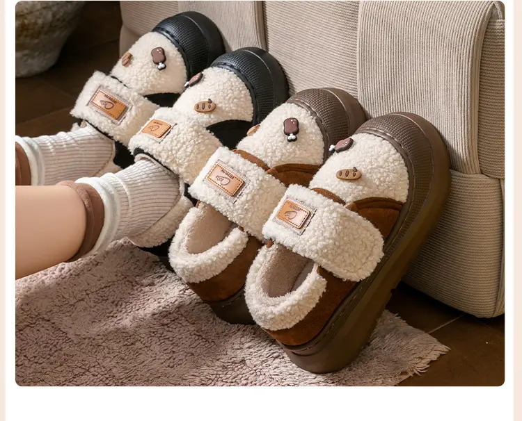 New Style Magic Tape Closed-Back Cotton Slippers for Women, Autumn and Winter, Non-Slip, Warm, Fashionable, Outdoor Wear, Plush Maternity Cotton Shoes with Thick Soles — feature 3