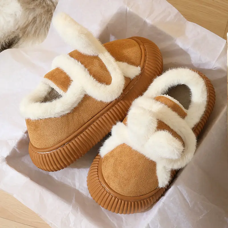 New Style Magic Tape Closed-Back Cotton Slippers for Women, Autumn and Winter, Non-Slip, Warm, Fashionable, Outdoor Wear, Plush Maternity Cotton Shoes with Thick Soles