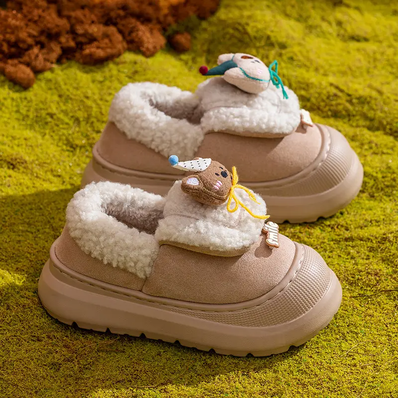 New Style Magic Tape Closed-Back Cotton Slippers for Women, Autumn and Winter, Non-Slip, Warm, Fashionable, Outdoor Wear, Plush Maternity Cotton Shoes with Thick Soles
