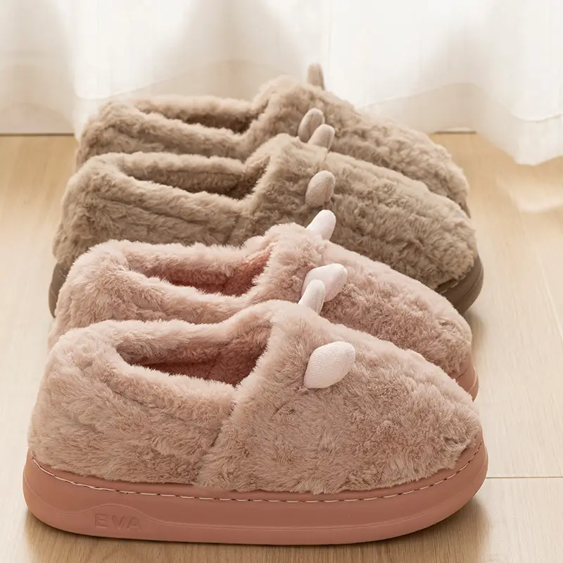New Eva Thick-Soled Croissant Heel Warm Cotton Shoes for Home Indoor Furry Fleece-Lined Couple Cotton Shoes for Women to Wear Outside - Image 2