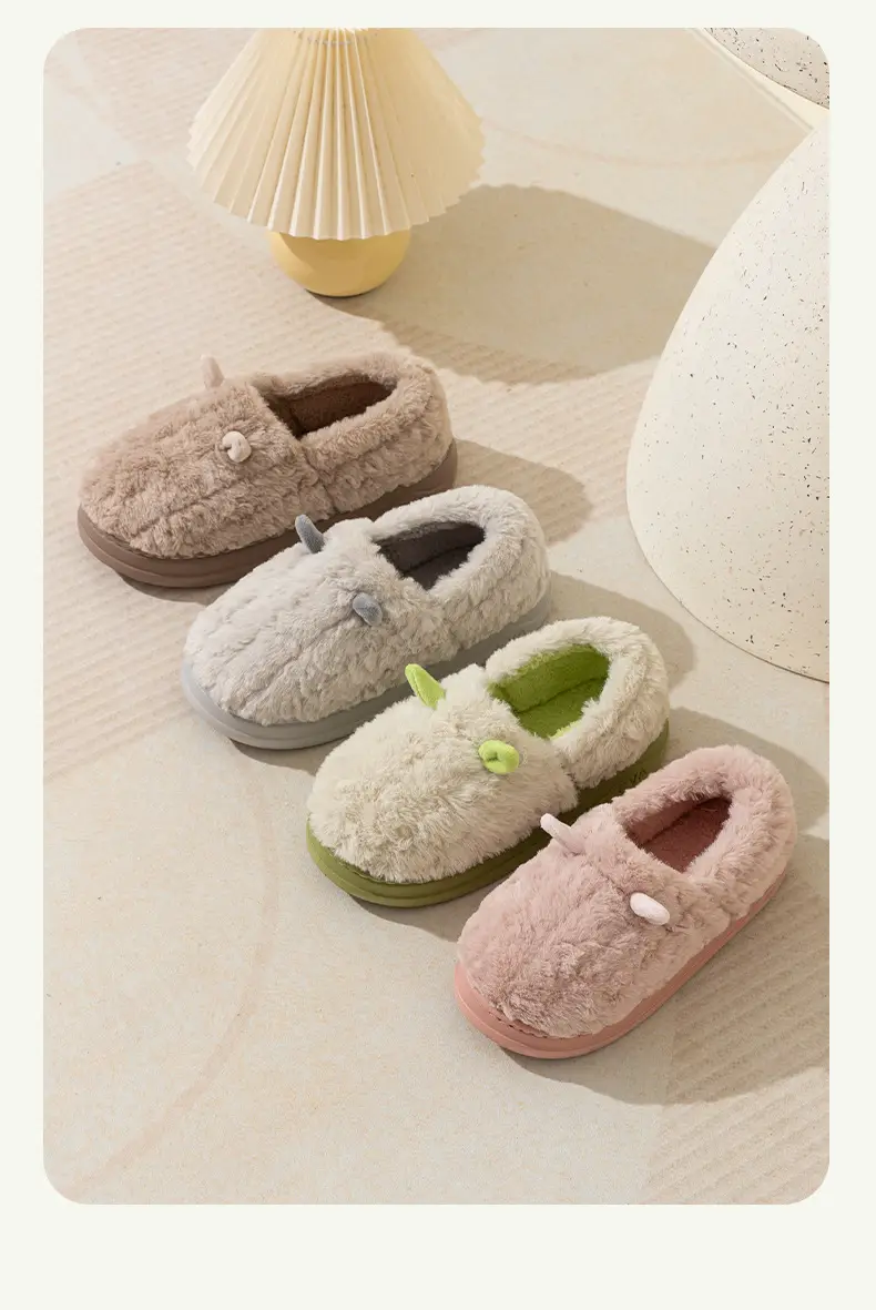 New Eva Thick-Soled Croissant Heel Warm Cotton Shoes for Home Indoor Furry Fleece-Lined Couple Cotton Shoes for Women to Wear Outside — feature 11