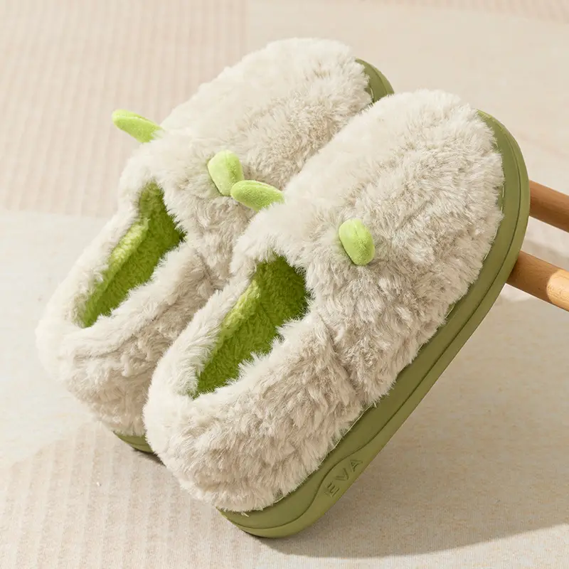 New Eva Thick-Soled Croissant Heel Warm Cotton Shoes for Home Indoor Furry Fleece-Lined Couple Cotton Shoes for Women to Wear Outside - Image 3