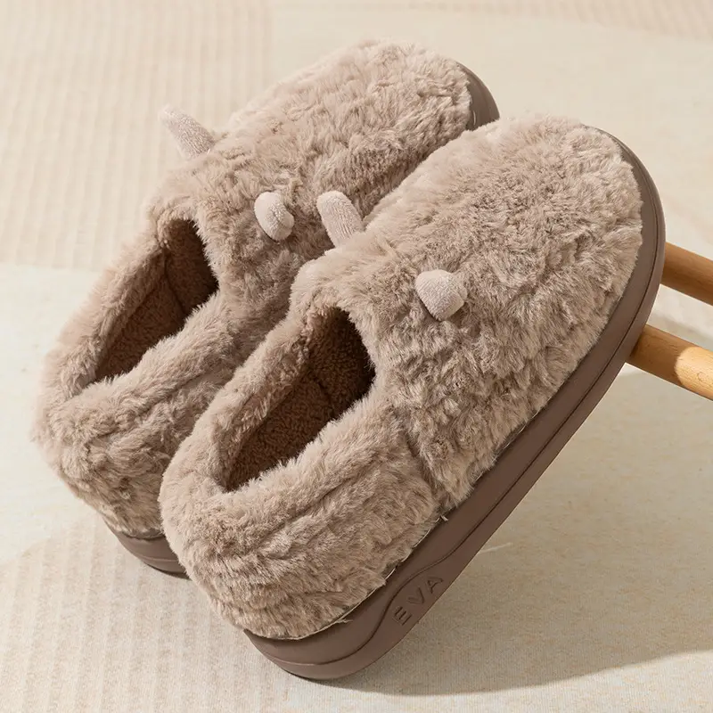 New Eva Thick-Soled Croissant Heel Warm Cotton Shoes for Home Indoor Furry Fleece-Lined Couple Cotton Shoes for Women to Wear Outside - Image 5