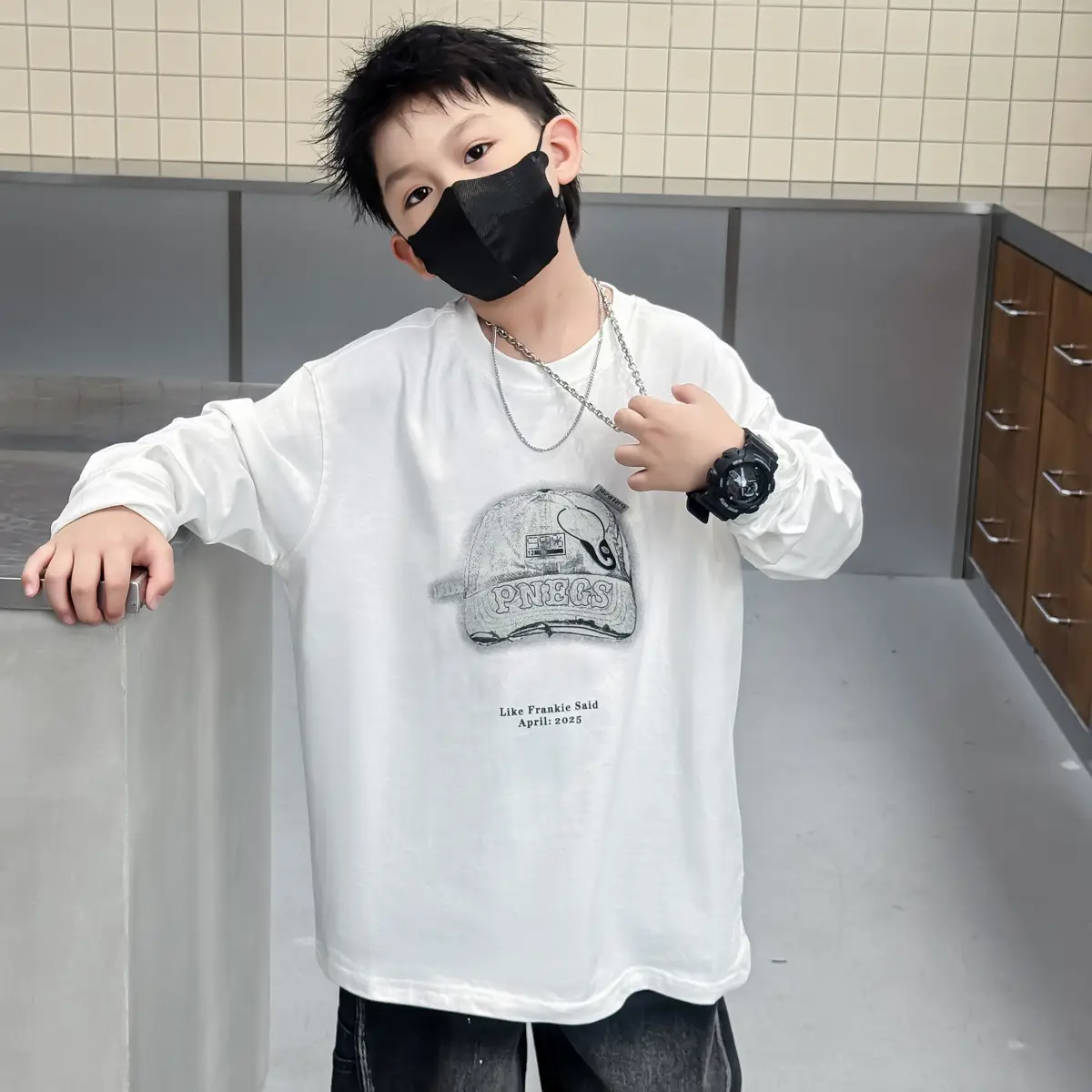 Boys White Graphic Long Sleeve T-Shirt 2025