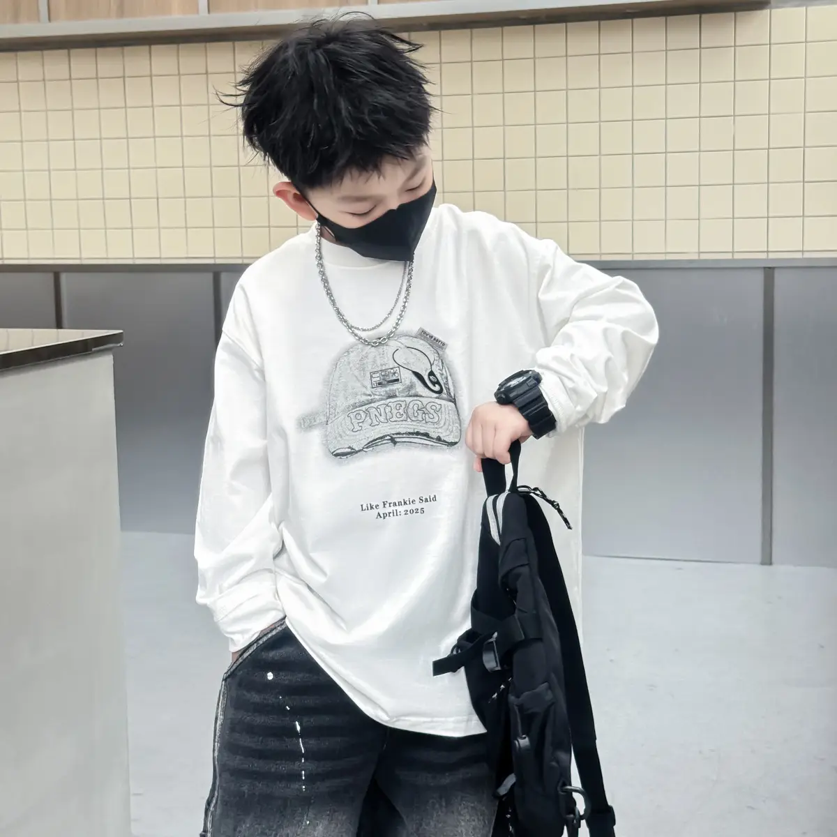 Boys White Graphic Long Sleeve T-Shirt 2025