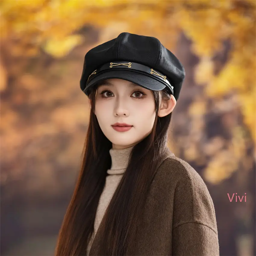 Women Duck Tongue Beret Hat Brown Autumn Winter - Image 7