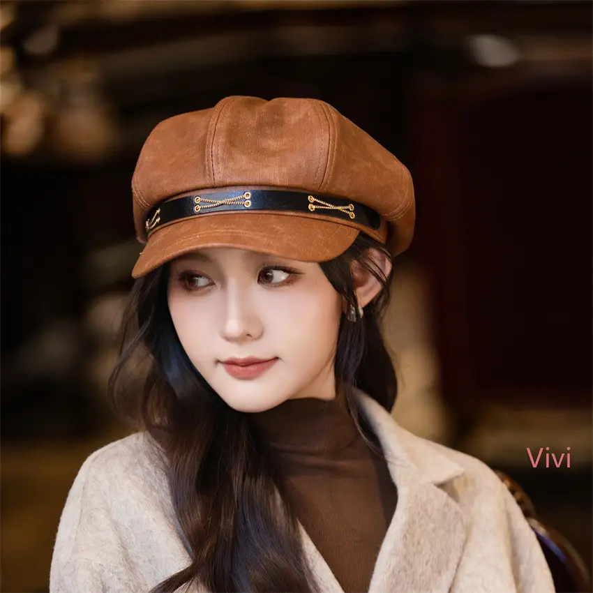 Women Duck Tongue Beret Hat Brown Autumn Winter - Image 8