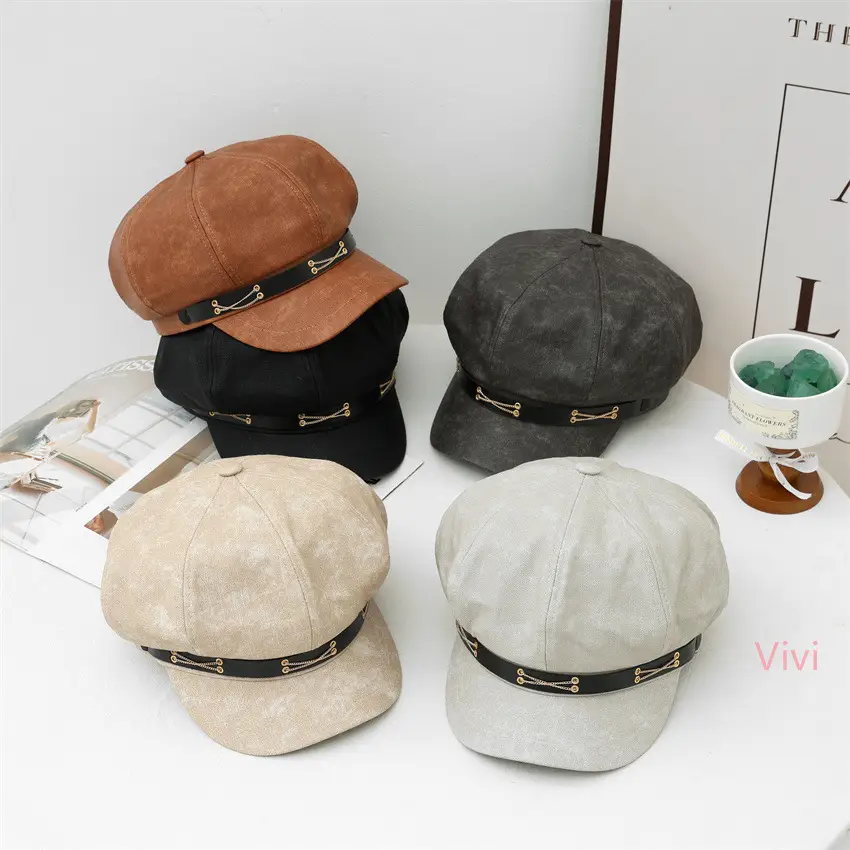 Women Duck Tongue Beret Hat Brown Autumn Winter - Image 9