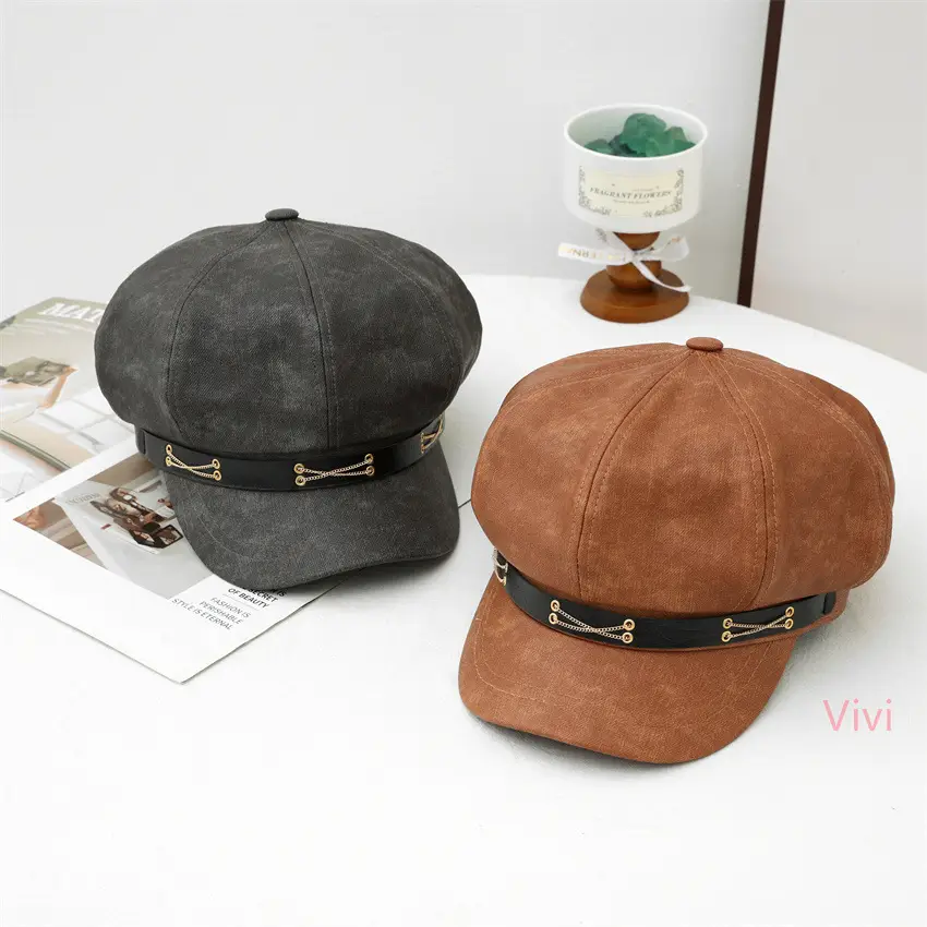 Women Duck Tongue Beret Hat Brown Autumn Winter — feature 10