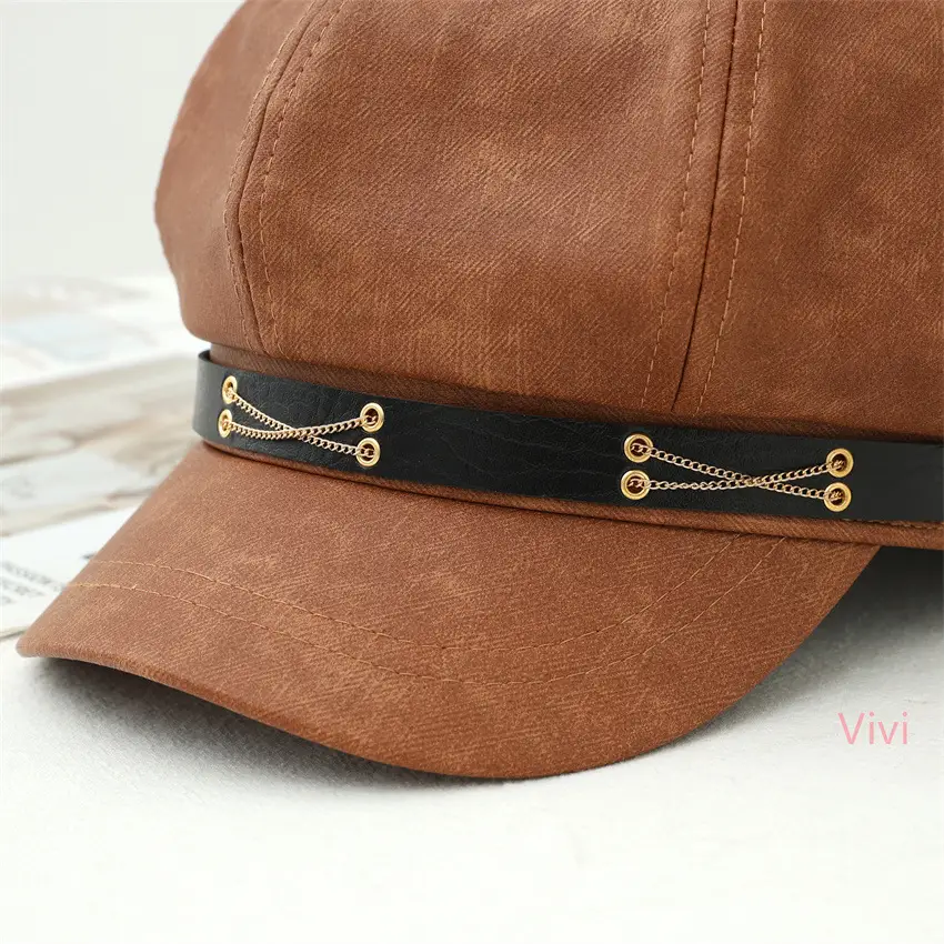 Women Duck Tongue Beret Hat Brown Autumn Winter — feature 11