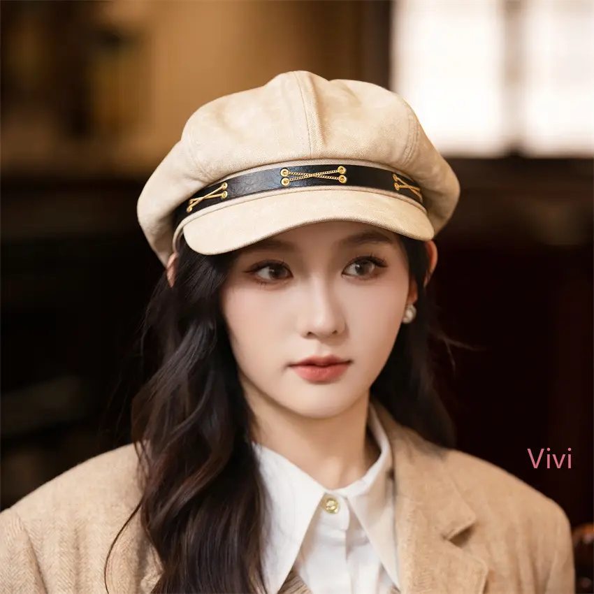 Women Duck Tongue Beret Hat Brown Autumn Winter — feature 14