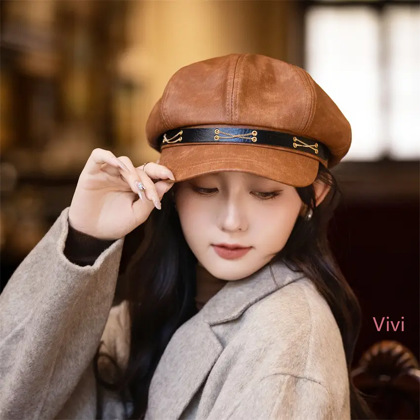 Women Duck Tongue Beret Hat Brown Autumn Winter — feature 3