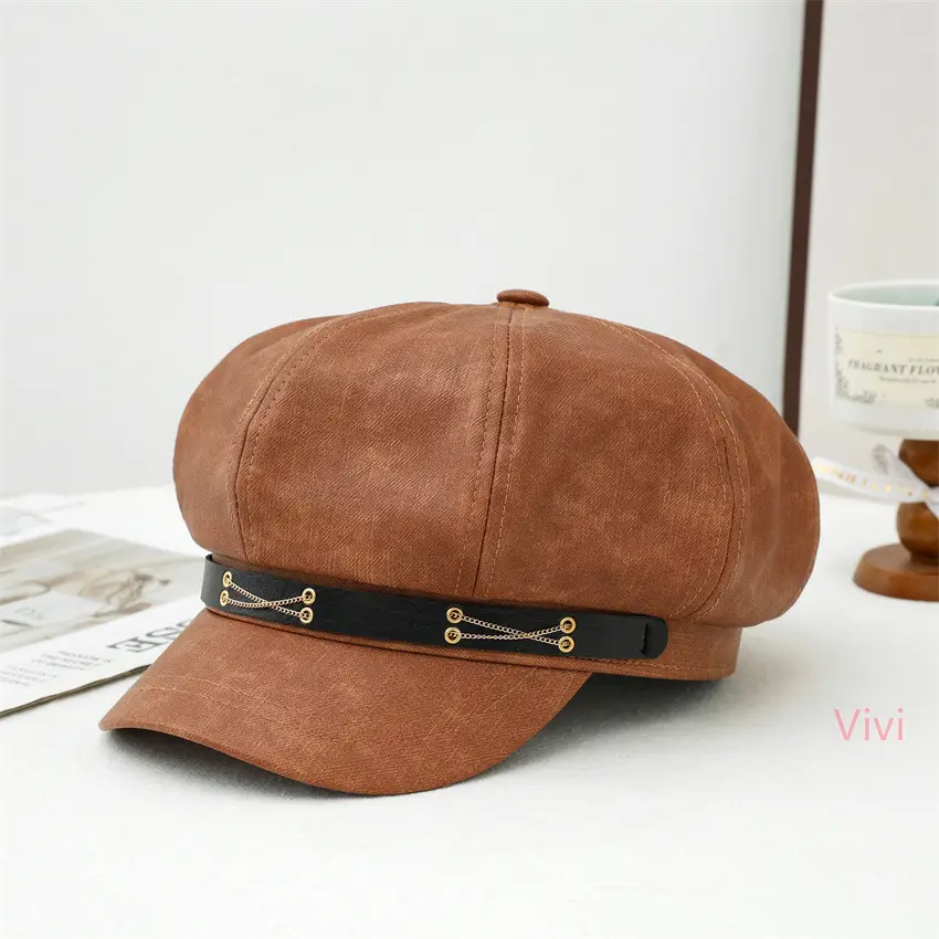 Women Duck Tongue Beret Hat Brown Autumn Winter - Image 5