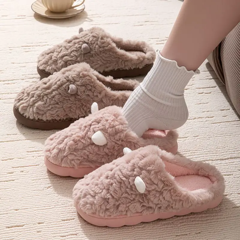 Thick Plush Cotton Slippers for Men 2025 New Style Home Non-Slip Furry Slippers Autumn and Winter Soft-Soled Non-Slip Maternity Shoes for Women - Image 9