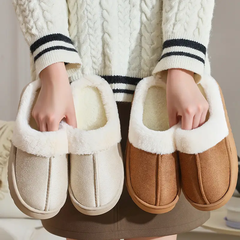 Thick-Soled Non-Slip Home Cotton Slippers Waterproof Non-Slip Simple Versatile Slippers High-End Thickened Suede Couple Cotton Slippers - Image 7