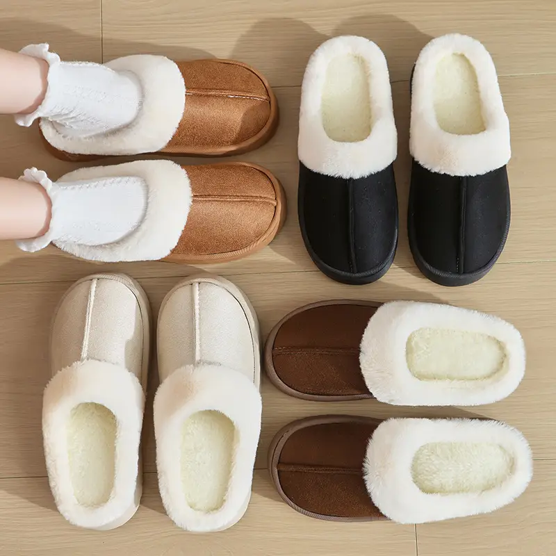 Thick-Soled Non-Slip Home Cotton Slippers Waterproof Non-Slip Simple Versatile Slippers High-End Thickened Suede Couple Cotton Slippers - Image 8