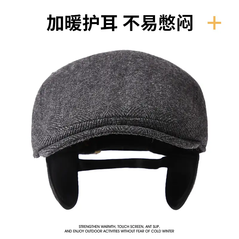 Winter Wool Ear Cap Gray for Elderly Men - Image 4