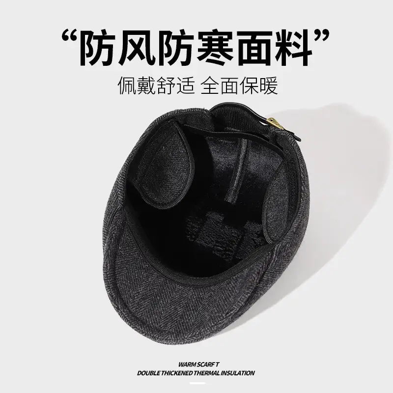 Winter Wool Ear Cap Gray for Elderly Men - Image 5