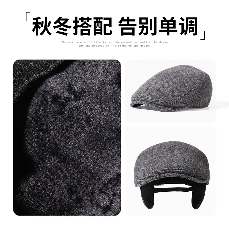 Winter Wool Ear Cap Gray for Elderly Men - Image 6