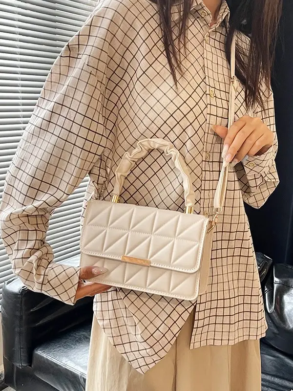 Women's Quilted Crossbody Bag 2024 Autumn Brown Beige - Image 7
