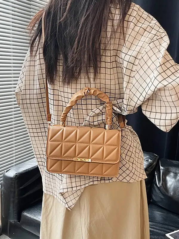 Women's Quilted Crossbody Bag 2024 Autumn Brown Beige - Image 8