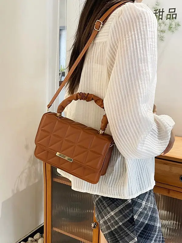 Women's Quilted Crossbody Bag 2024 Autumn Brown Beige - Image 10