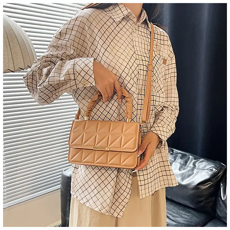 Women's Quilted Crossbody Bag 2024 Autumn Brown Beige — feature 14