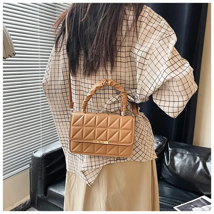 Women's Quilted Crossbody Bag 2024 Autumn Brown Beige — feature 15