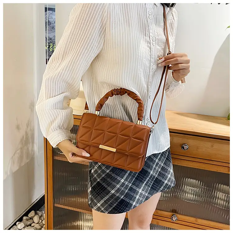 Women's Quilted Crossbody Bag 2024 Autumn Brown Beige — feature 24