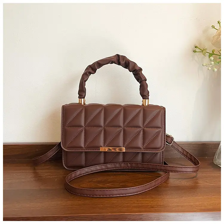 Women's Quilted Crossbody Bag 2024 Autumn Brown Beige - Image 3
