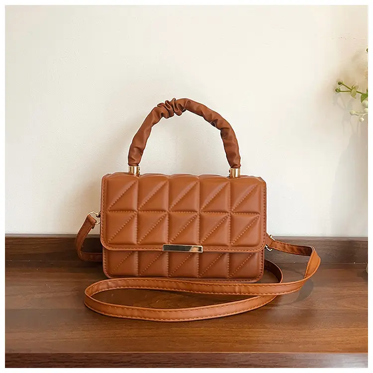 Women's Quilted Crossbody Bag 2024 Autumn Brown Beige - Image 4