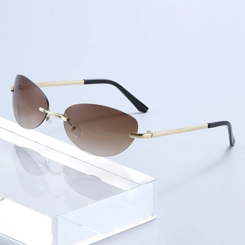Retro Frameless Oval Sunglasses Y2K Metal Ins Sexy Sunglasses - Image 6