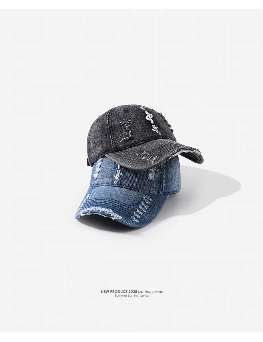 Men Denim Ripped Baseball Cap Spring Summer Street Fashion — feature 5