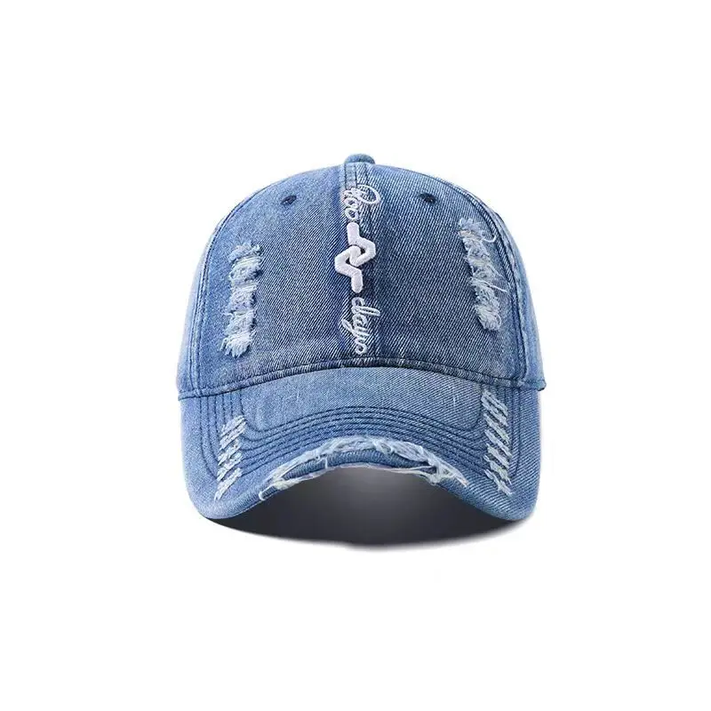Men Denim Ripped Baseball Cap Spring Summer Street Fashion - Image 2