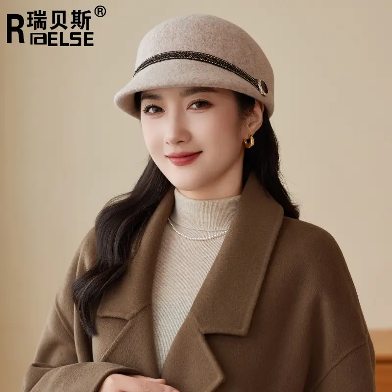Women Woolen Beret Hat Autumn Winter Warm Peaked Cap - Image 5