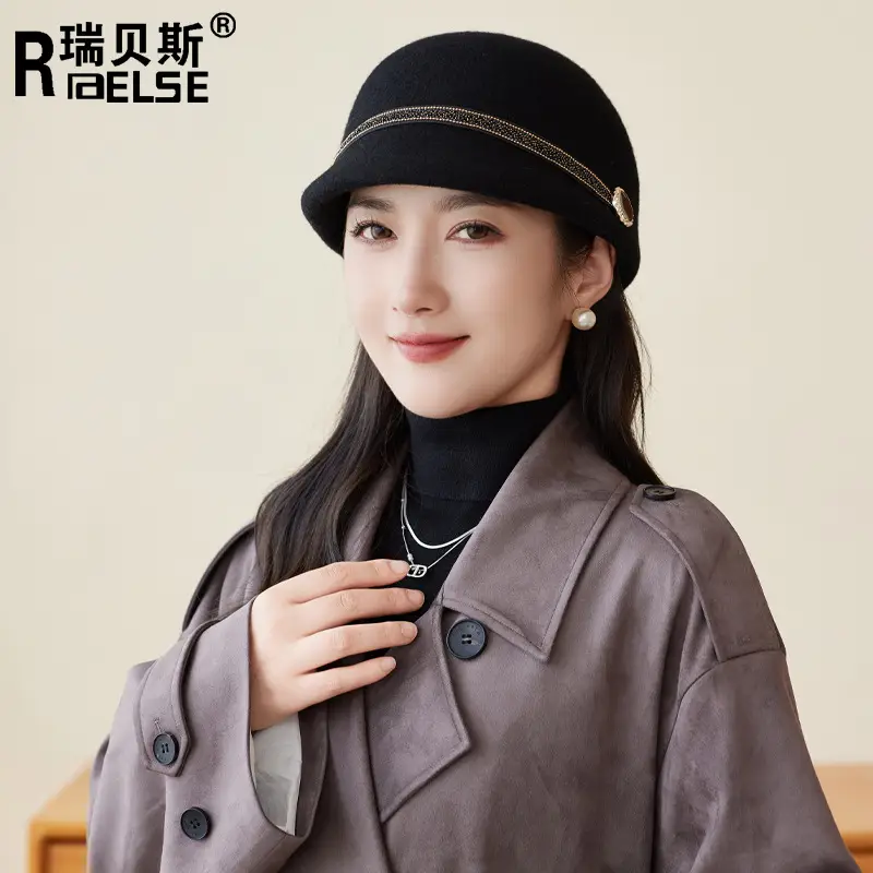Women Woolen Beret Hat Autumn Winter Warm Peaked Cap - Image 6
