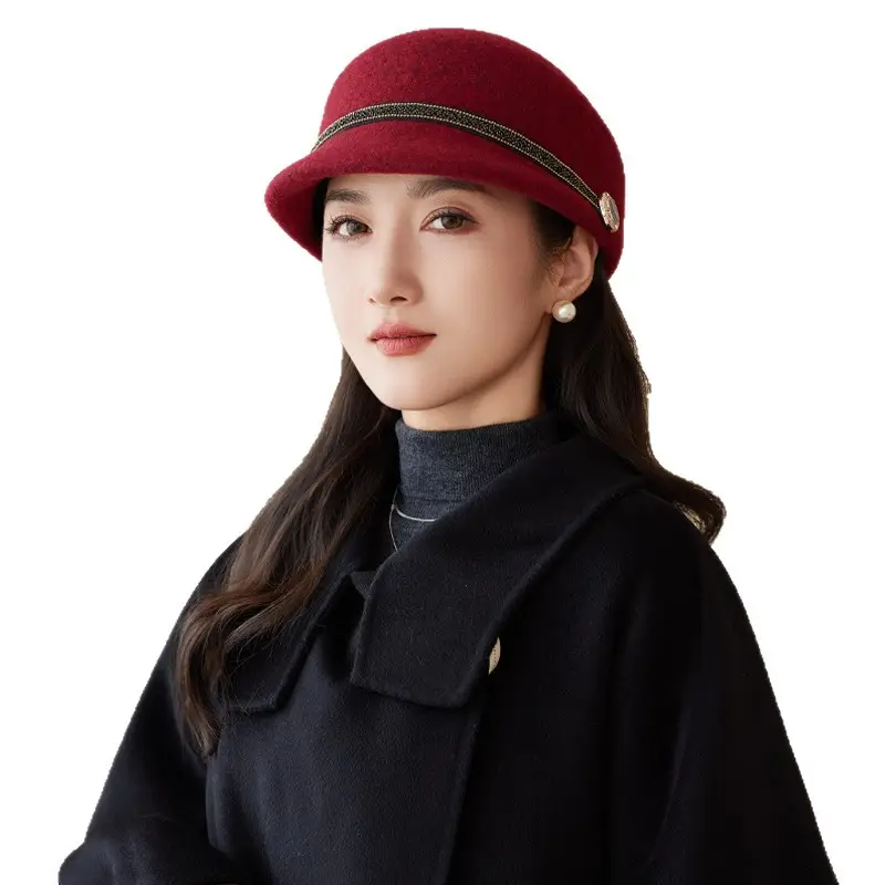 Women Woolen Beret Hat Autumn Winter Warm Peaked Cap - Image 9