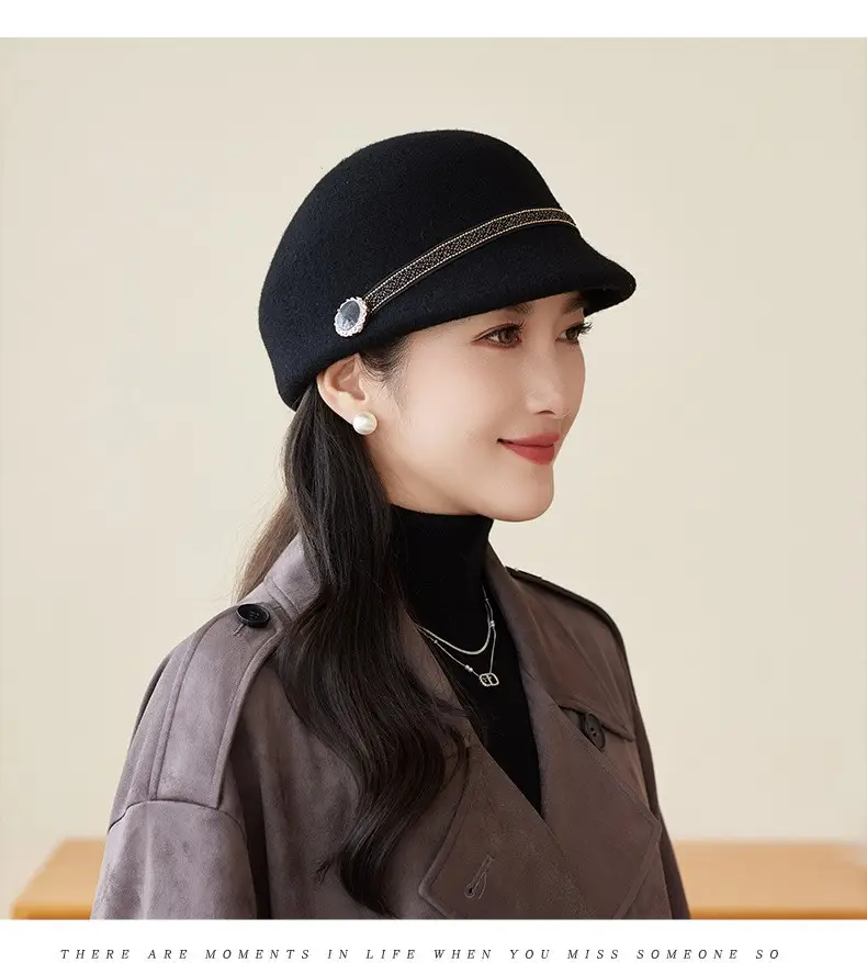 Women Woolen Beret Hat Autumn Winter Warm Peaked Cap — feature 15