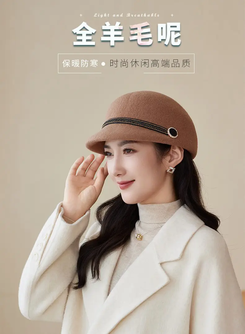Women Woolen Beret Hat Autumn Winter Warm Peaked Cap — feature 5
