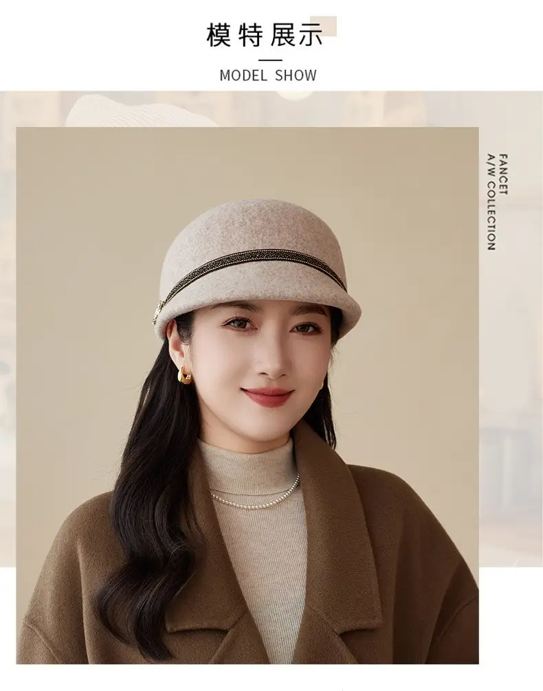 Women Woolen Beret Hat Autumn Winter Warm Peaked Cap — feature 7