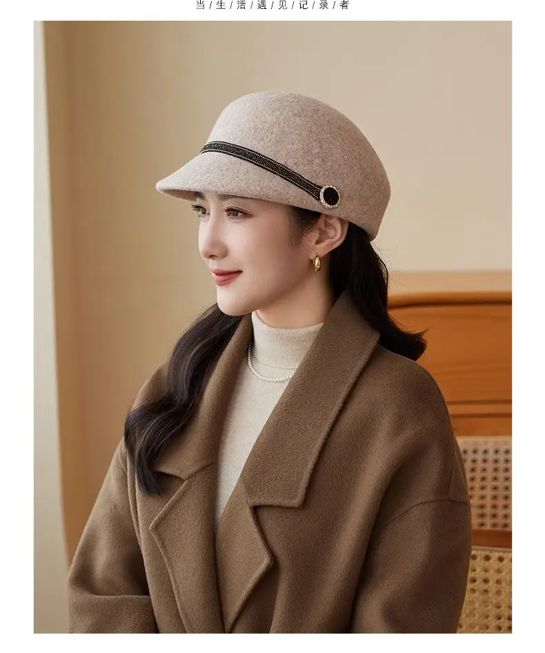 Women Woolen Beret Hat Autumn Winter Warm Peaked Cap — feature 8