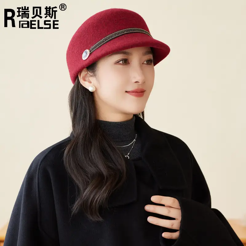 Women Woolen Beret Hat Autumn Winter Warm Peaked Cap - Image 2