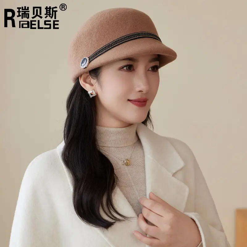 Women Woolen Beret Hat Autumn Winter Warm Peaked Cap - Image 3