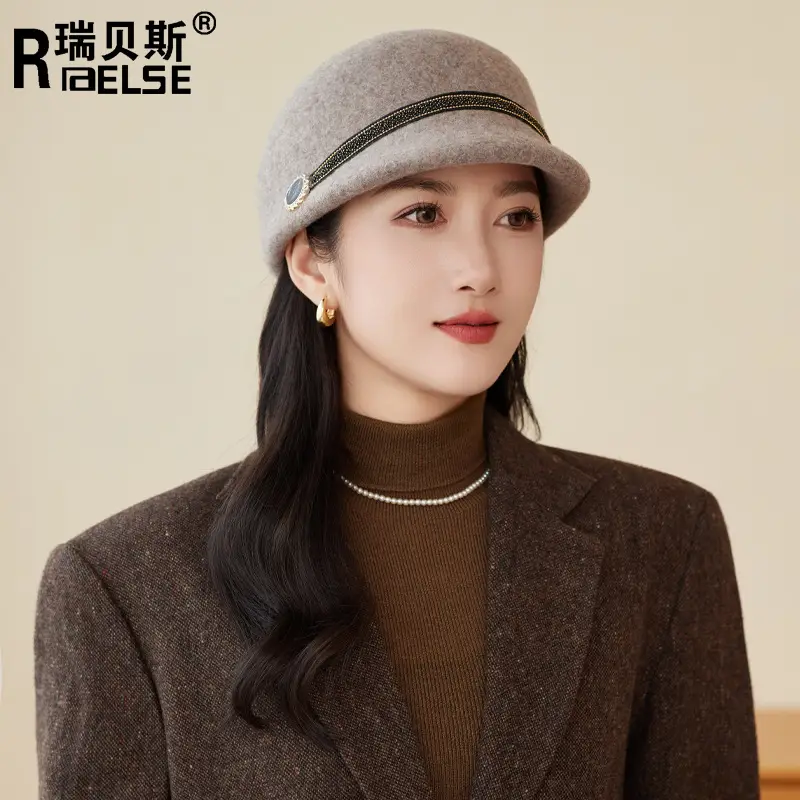 Women Woolen Beret Hat Autumn Winter Warm Peaked Cap - Image 4