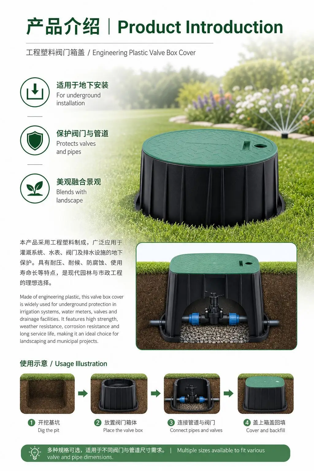 Cross-Border Underground Water Valve Box Garden Irrigation Tools Greening Sprinkler Valve Box Multi-Size Valve Well — feature 4