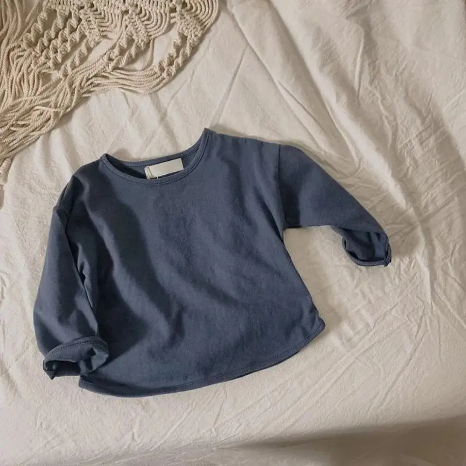 Blue Korean Style Loose Cotton T-Shirt for Boys Girls