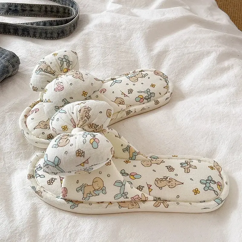 Cute Bowknot Slipper Women Cotton Linen Spring Autumn 2026