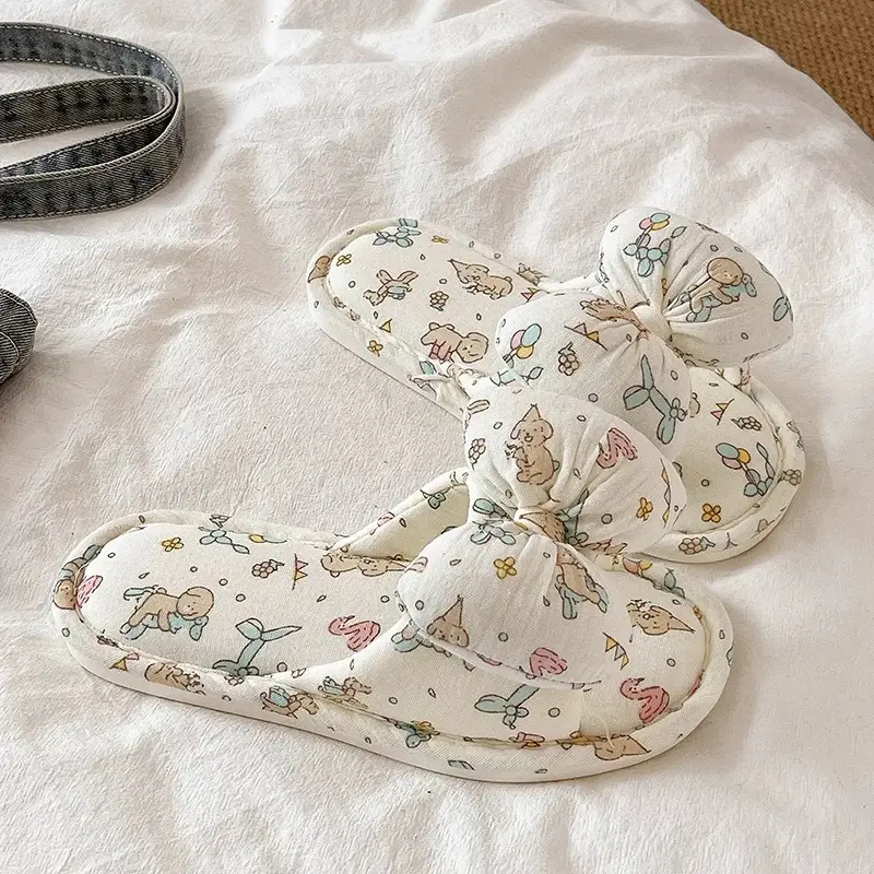 Cute Bowknot Slipper Women Cotton Linen Spring Autumn 2026