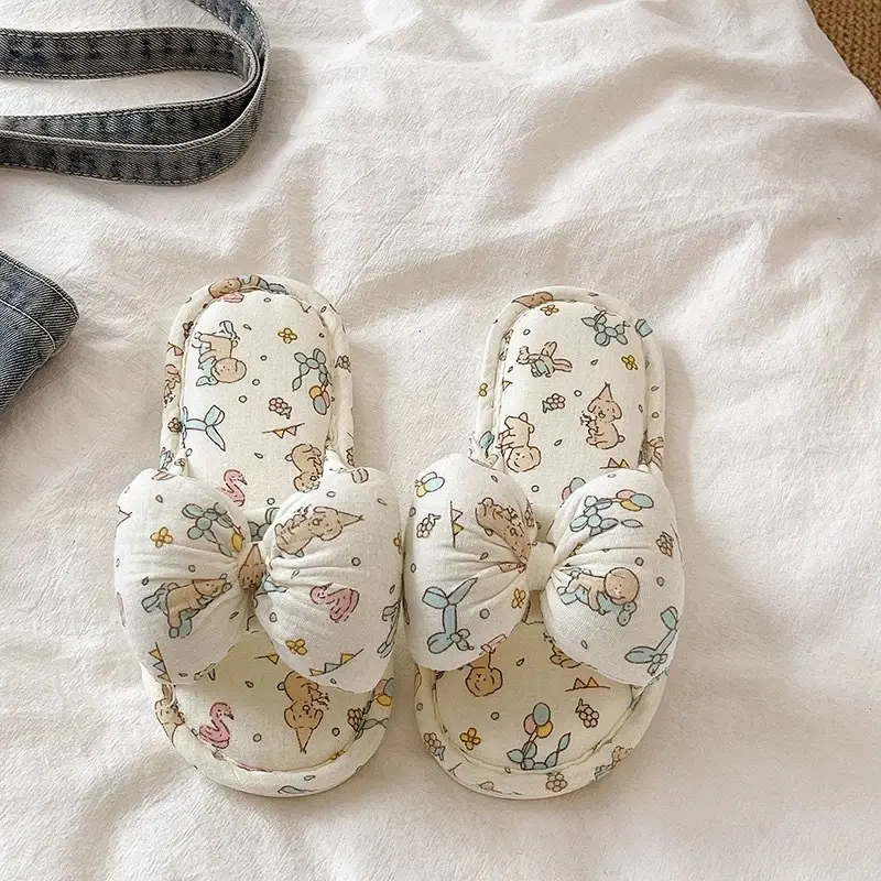 Cute Bowknot Slipper Women Cotton Linen Spring Autumn 2026